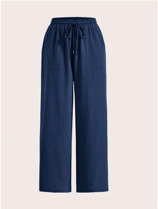 2026 Spring/Summer Women's Drawstring Straight-Leg Flared Pants with Pockets