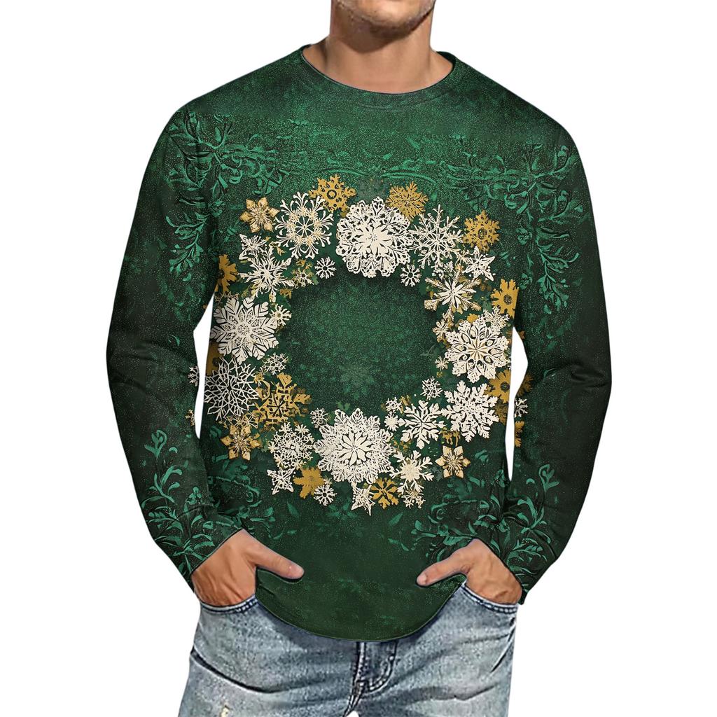 Men's Christmas Printed Imitation Cotton Long-sleeved Shirt
