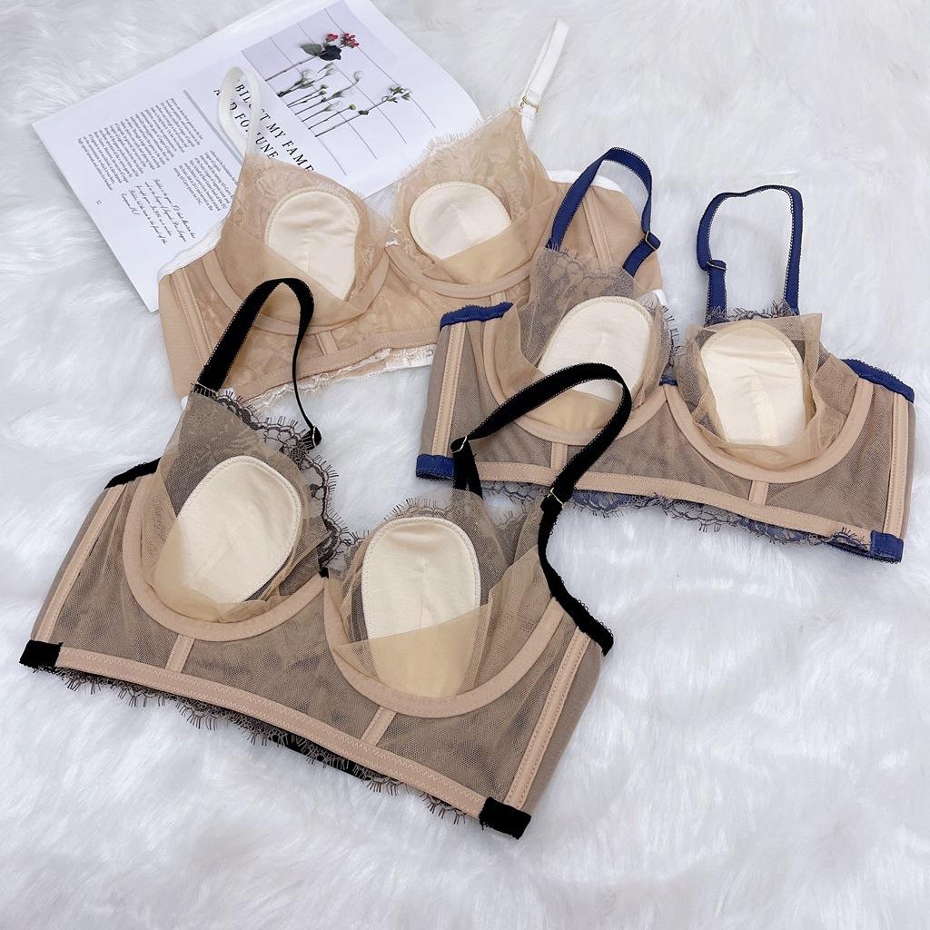 Soutien-gorge en dentelle sexy Soutien-gorge français à oreilles de lapin Couverture de soutien-gorge à armatures souples Soutien-gorge au design fin Lingerie froncée et ajustée pour femmes