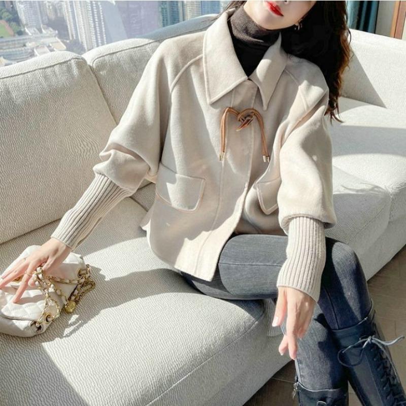 Autumn and Winter New Korean Style Plus Plush Woolen Coat Women's Large Size Loose Versatile Short Women's Woolen Top Jacket