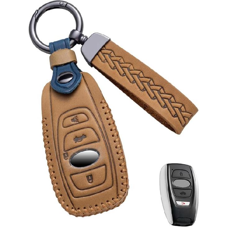 For Subaru Key Fob Cover Leather Car Key Case Keychain Fob Holder Compatible For Forester Impreza Outback Legacy STI WRX BRZ Crosstrek Ascent