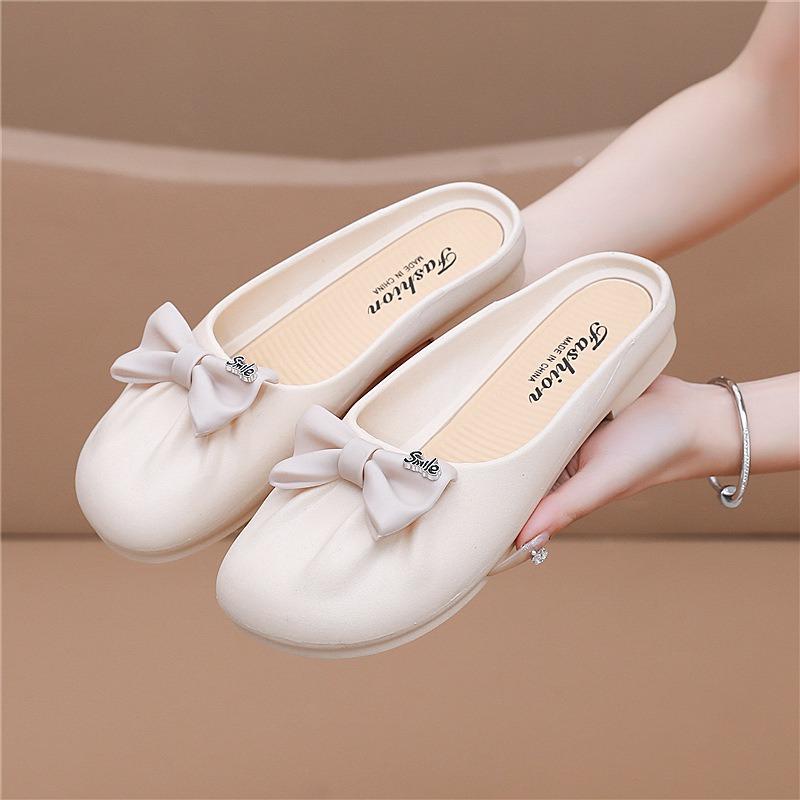 Women's Bowknot Decor Casual Mule Slippers Comfortable Closed Toe Slip-on Shoes Lightweight Indoor Outdoor Flat Sandals