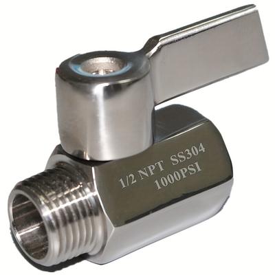 Mini supapă cu bilă din oțel inoxidabil 1/2" NPT mamă x tată, oprire cu rotație de 90°