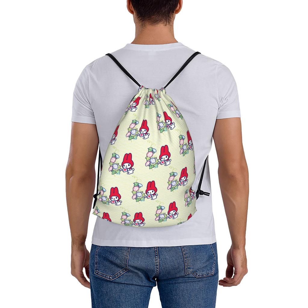 Custom M-Melodies Drawstring Bags Men Women Lightweight Rabbit Anime Sports Gym Storage Backpack