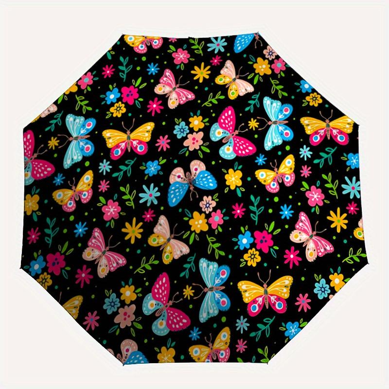 

1pc Butterfly Floral Pattern Automatic Umbrella 8-Bone Design Compact Gear for Outdoor Travel, Perfect Holiday Gift y250827023