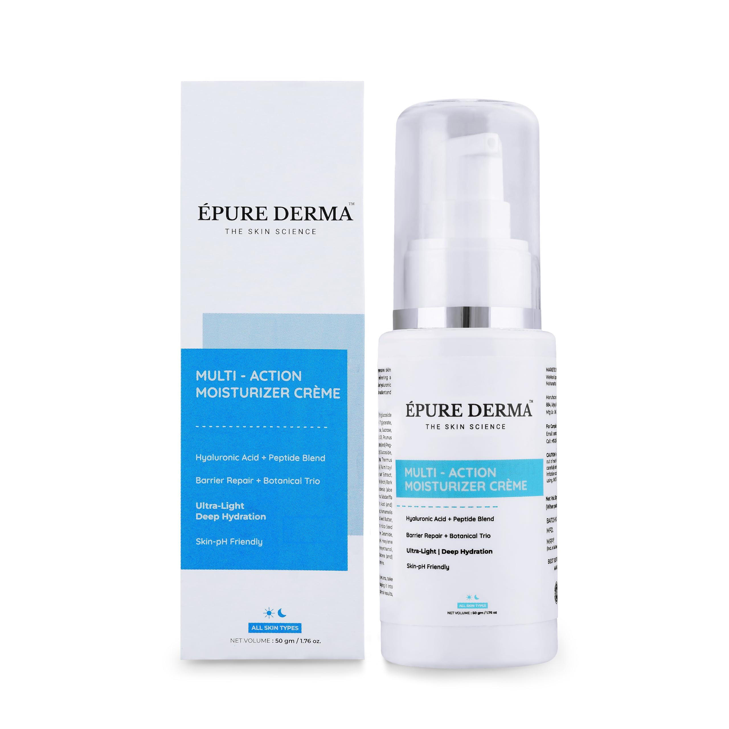 EPURE DERMA Multi- Action Moisturizer Crème | Hyaluronic Acid + Peptide Blend | Barrier Repair + Botanical Trio | Ultra-Light And Deep Hydration Fo