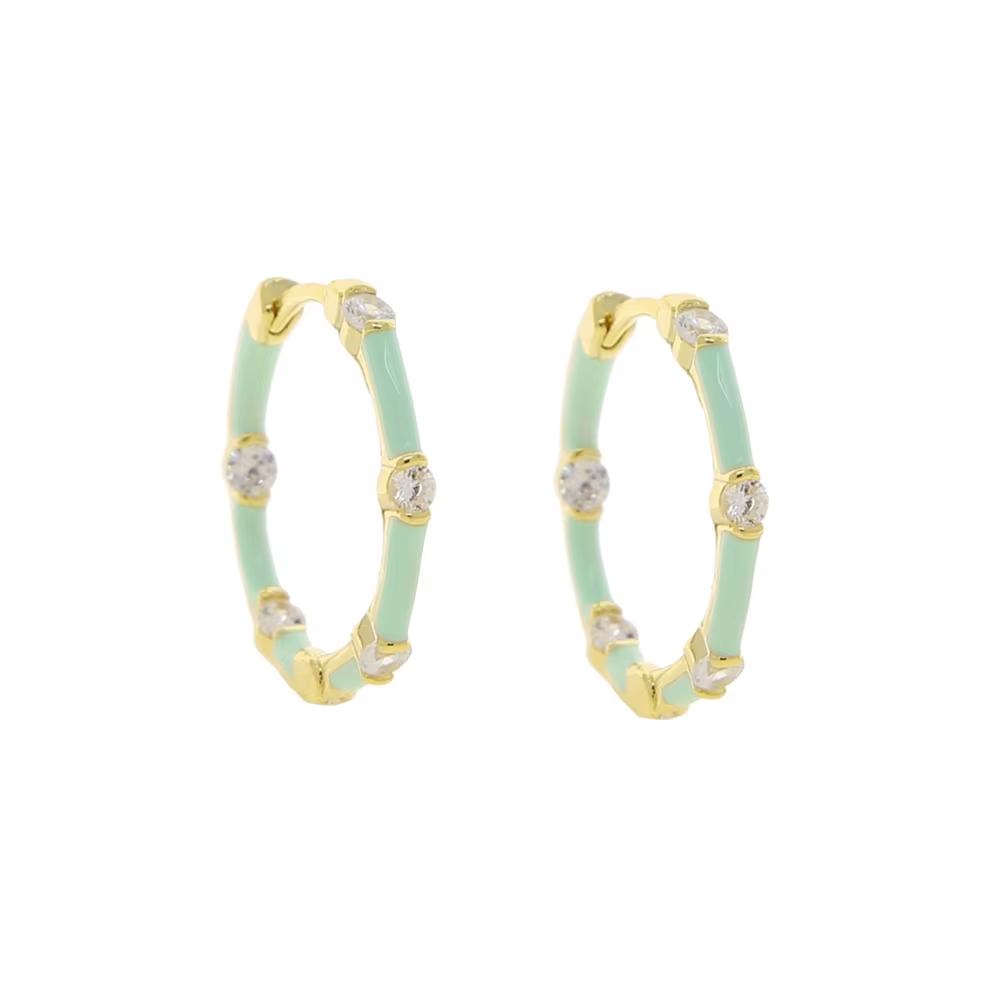 High Quality Enamel Bamboo Round Colorful 5A Cubic Zirconia Hoop Earring for Fashion Women Y-green золотой