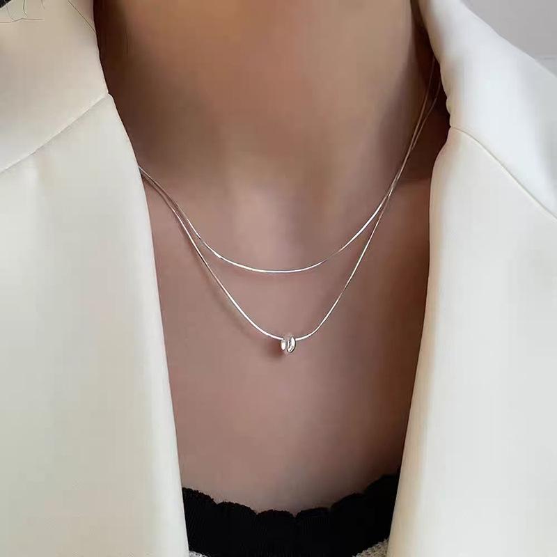 Elegante Damen S925 Sterlingsilber Perlenanhänger Halskette - Leichte Luxus Schlüsselbeinkette