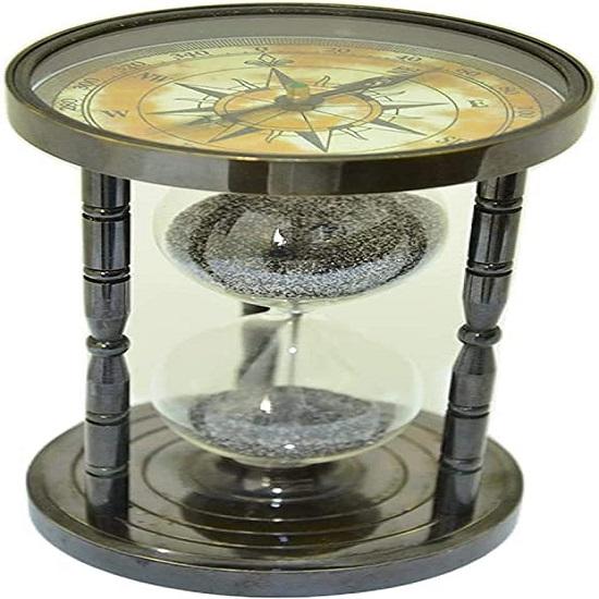 Brass Handmade Sand Timer Hourglass Sand Timer with Compass, Antique Finish Beautiful Handcrafted Sand Timer Ideal