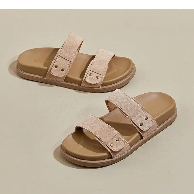 Mode Damen Schuhe 2024 Hohe Qualität Basic Damen Hausschuhe Mode Nieten Freizeit Hausschuhe Damen Heißer Verkauf Peep Toe Einfarbig Flache Hausschuhe