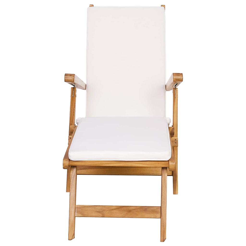 VidaXL Folding Lounger with Cushion White Solid Teak Wood