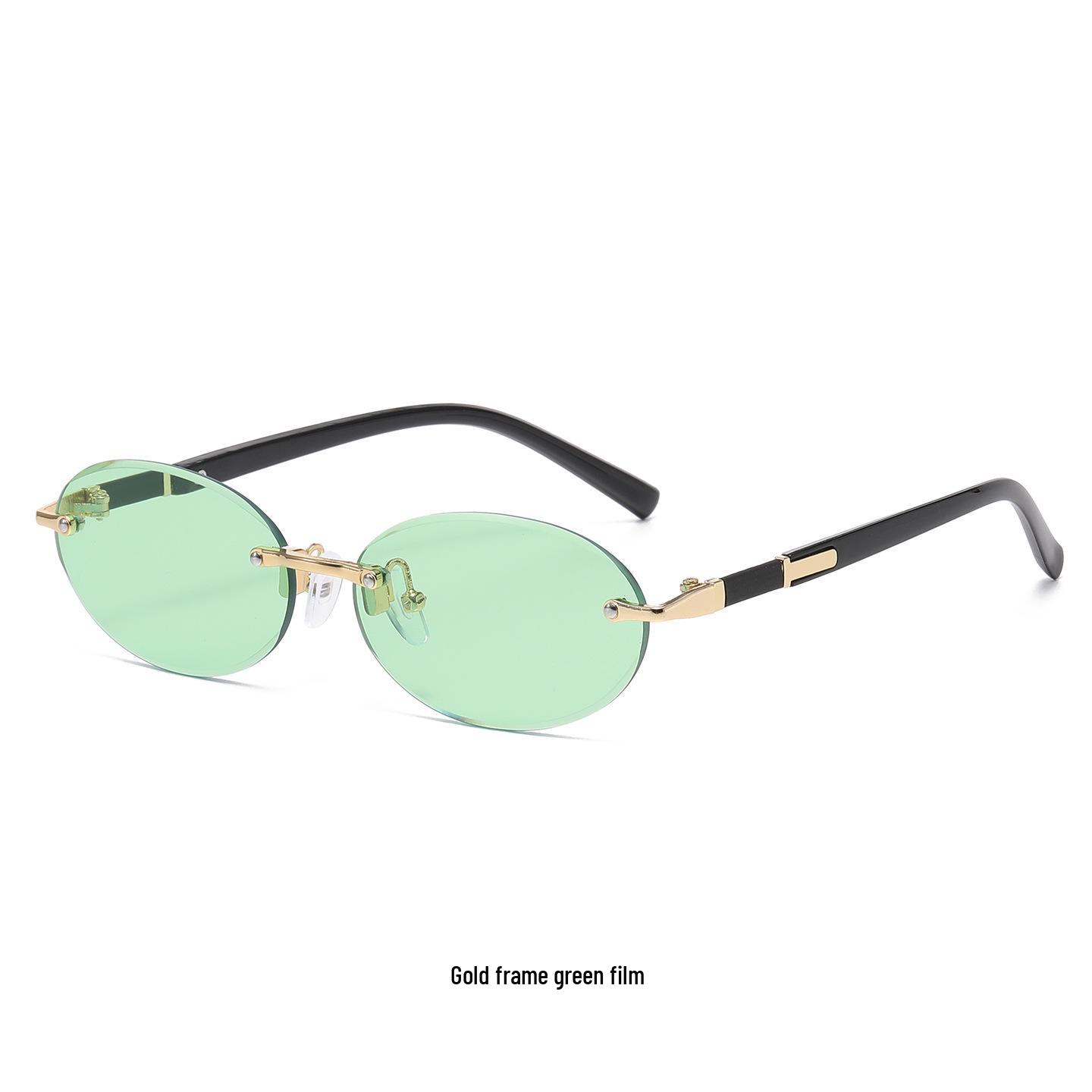 Trendy Unisex Frameless Oval Sunglasses - European Retro Style for Slimming Round Faces