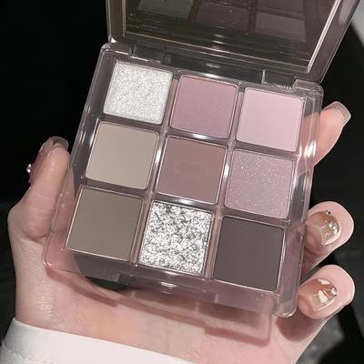 Paletka očních stínů s 9 barvami Šedá Růžová Perleťová Matné oční stíny Rozjasňující Ležící Silkworm Třpytivý oční make-up