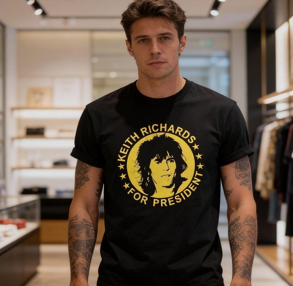 Keith Richards For President Yellow Logo Unisex Black Tshirt Unisex T-Shirt S