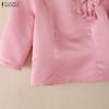 ZANZEA Women Casual Round Neck 3/4 Sleeve Loose Satin Blouse