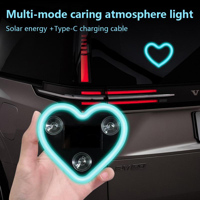 Car LED Ambient Light, Solar Powered Heart Shape Lights, LED Neon Light for Car Back Window Decoration, Night Driving, 5 Mode