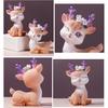 Mini Reindeer Statue Cartoon Fawn Elk Pattern Figurine Animal Cake Topper Desk