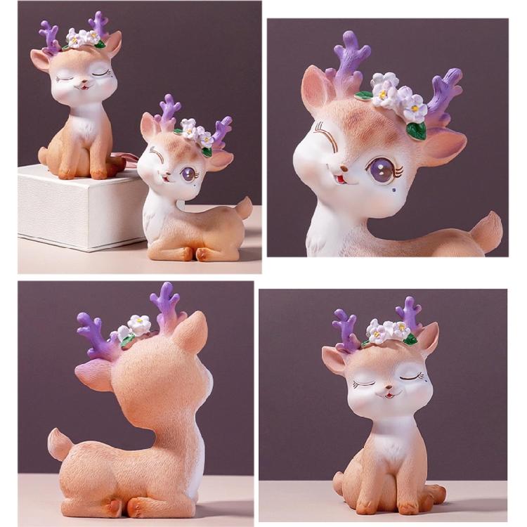 Mini Reindeer Statue Cartoon Fawn Elk Pattern Figurine Animal Cake Topper Desk