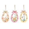 3Pcs Easter Cute Bunny Eggs Wooden Ornament Hanging Pendants with Rope 2025 Easter Home Decoration Kids Party Toy Gift Favors