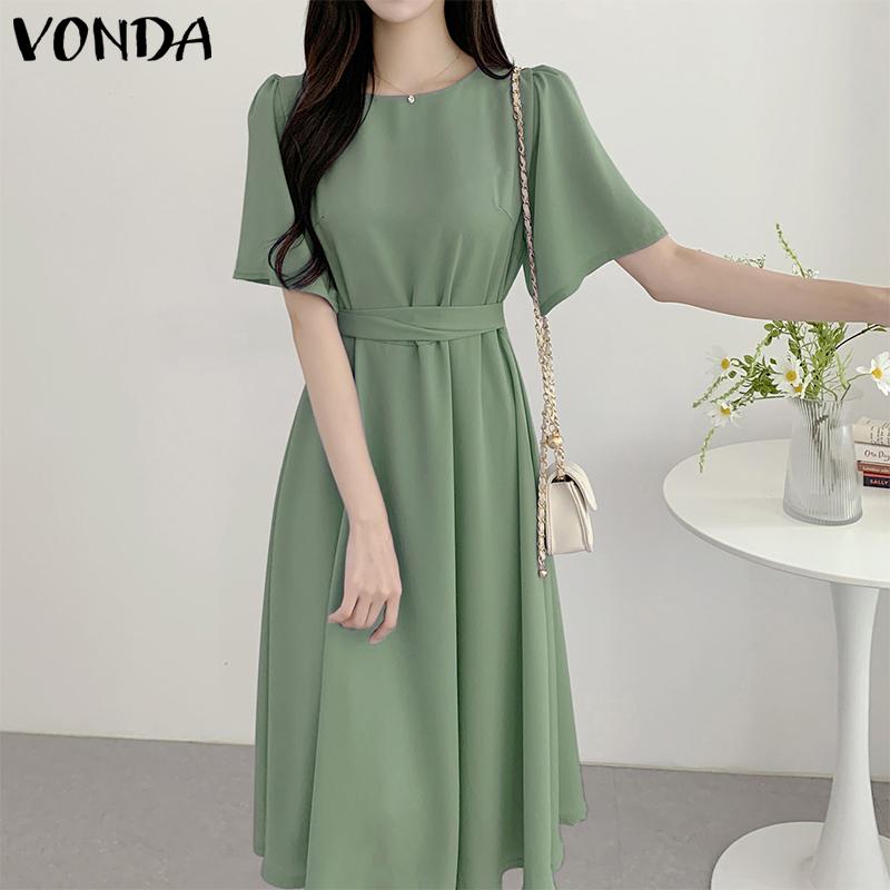 

VONDA женское простое элегантное длинное платье с коротким рукавом на шнуровке