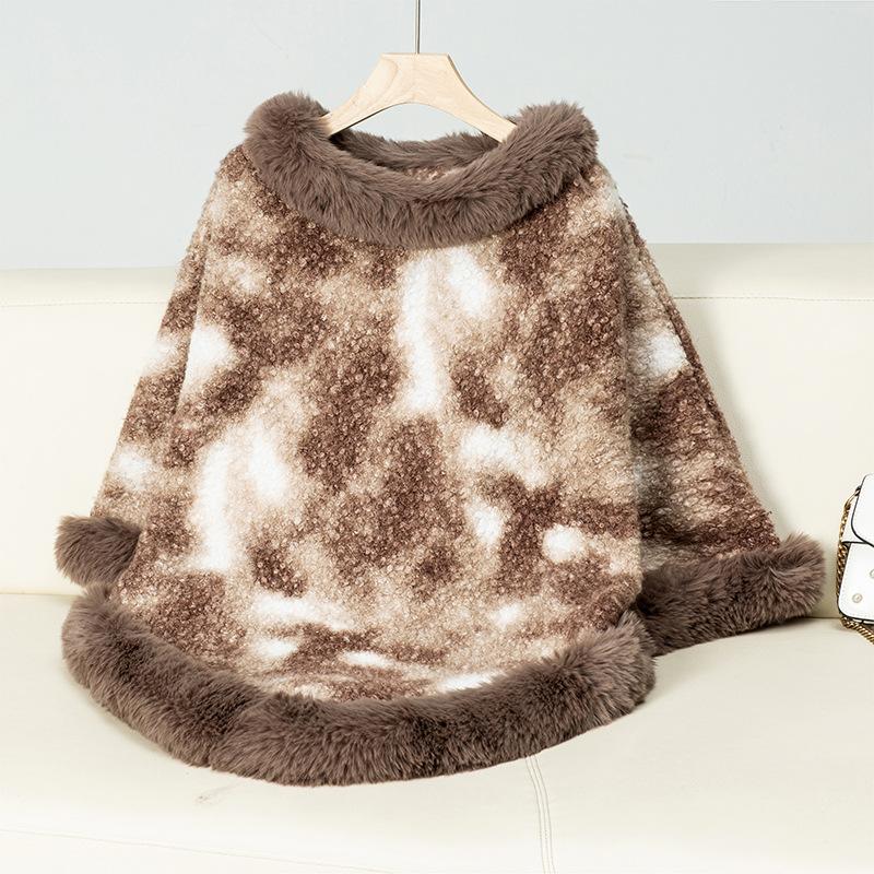 Vrouwen Casual Poncho Faux Fur Shawl Wrap Cape met Faux Fur Trim Winter Mouwloze Mantel Jas Warme Pullover Luxe Gebreide Trui Poncho voor Vrouwen