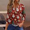 Women's Casual Fashion V-neck Loose Versatile Christmas Print Three-quarter Sleeve Top