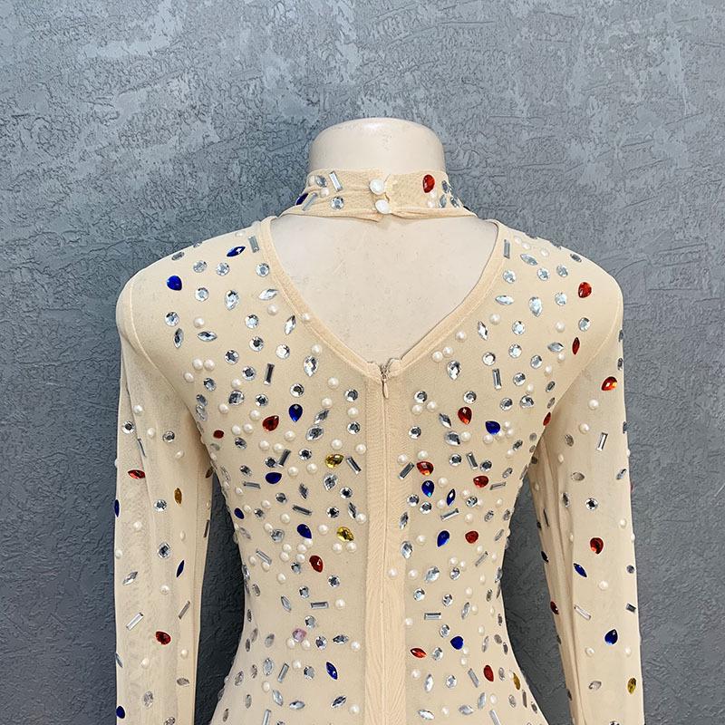 Elegant Rhinestone Mesh Slim-Fit Dress