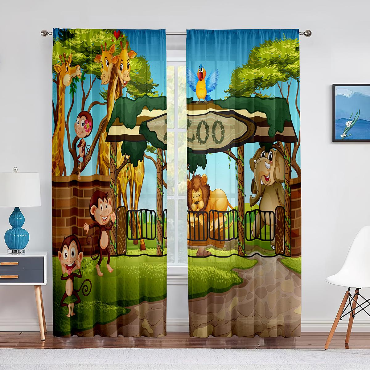 Мультяшный зоопарк тема оконные тюль занавески животные дикая природа тигр панда — фото 5