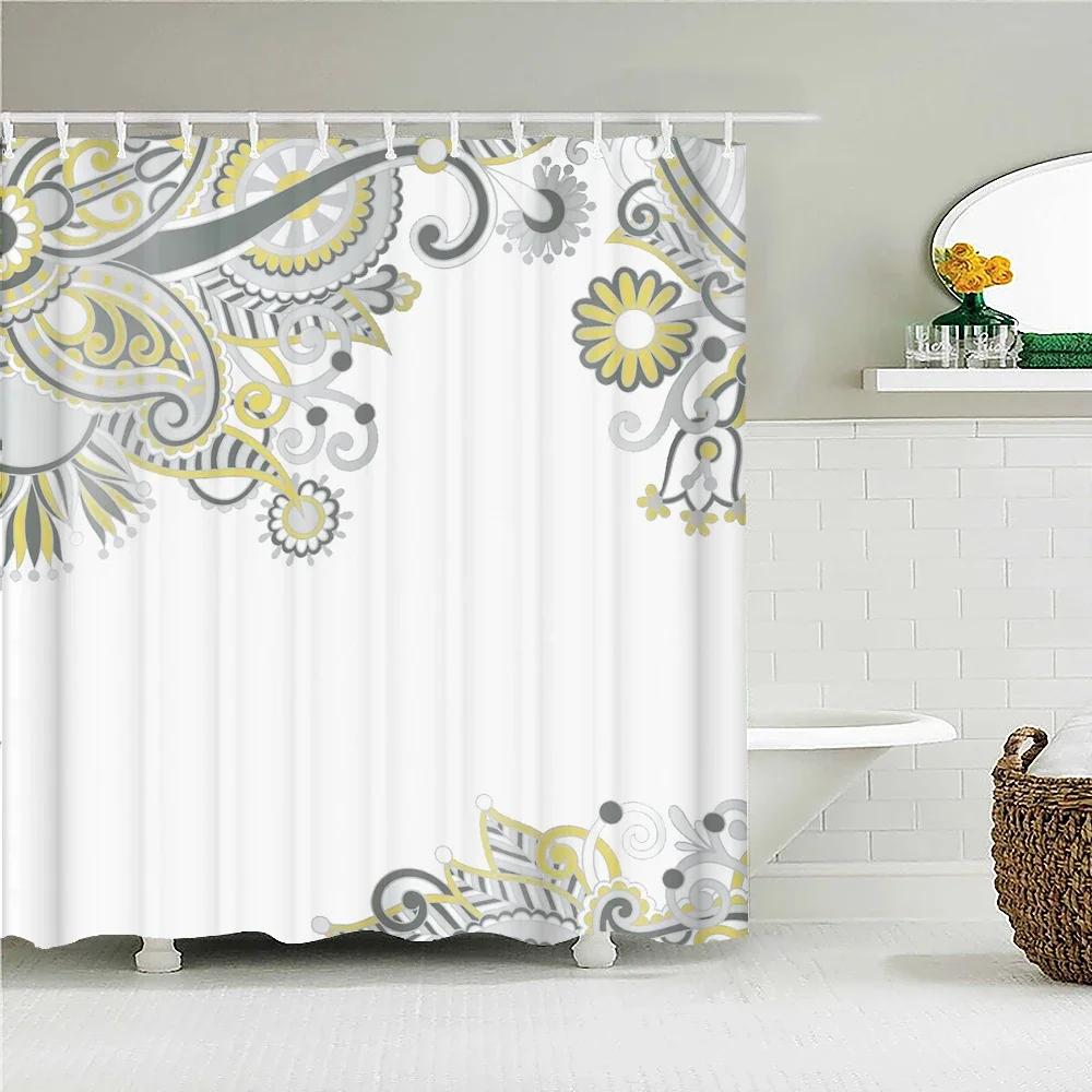 3D Flower India Bohemian Print Nordic Style Shower Curtain Set With Hooks Natural Landscape Home Decoration Bathroom Curtains