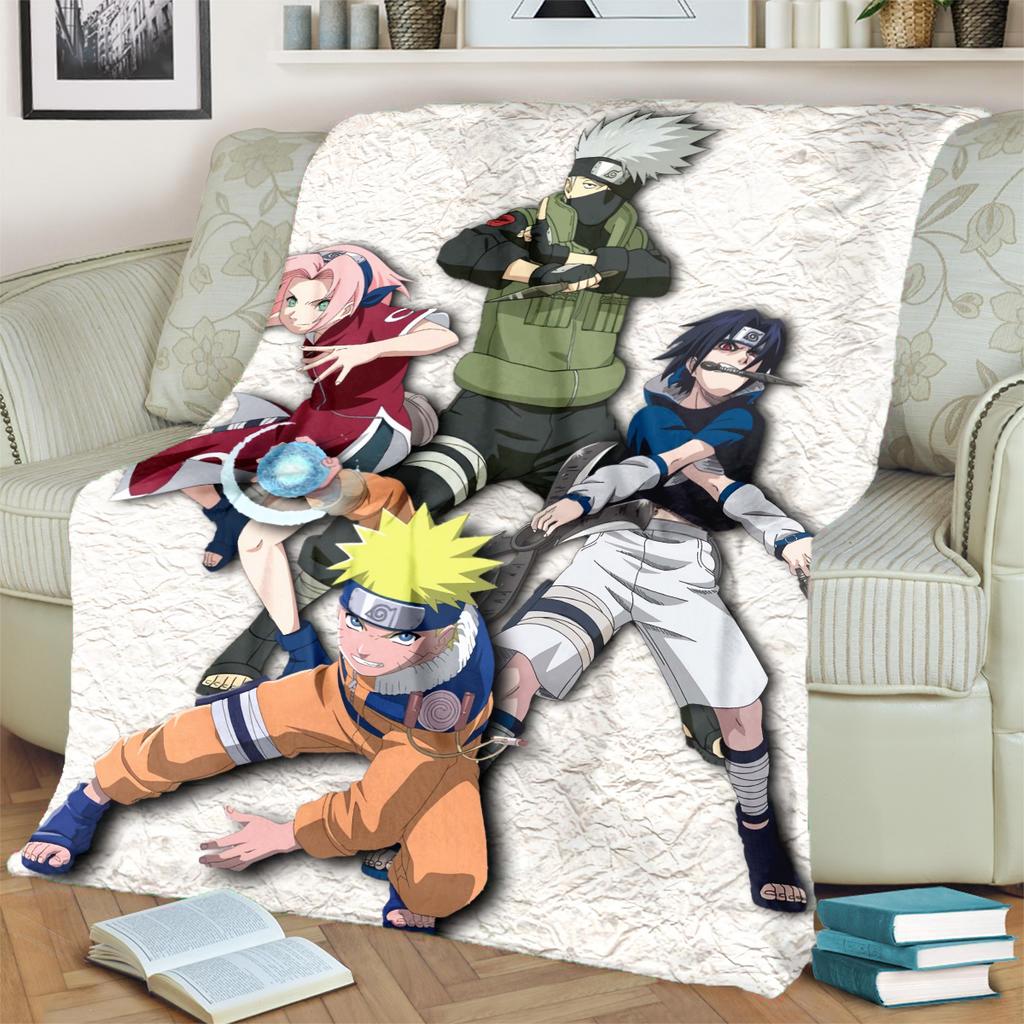 Anime-Naruto Print Blanket Warm Comfortable Flannel Blanket for Bedrooms, Sofas, Beds, Chairs, Picnics, Travel -LXR62