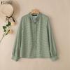 ZANZEA Women Grid Print Casual V-neck Loose Long Sleeve Blouse