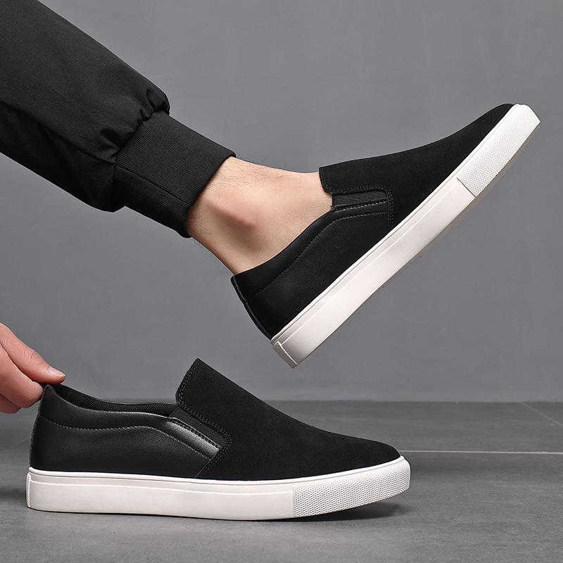 

Весенне-летние бархатные туфли-лоферы из коровьей кожи, дышащие, весенне-осенние новые кеды на платформе, кожаные повседневные мужские туфли на одной педали 44 чёрный