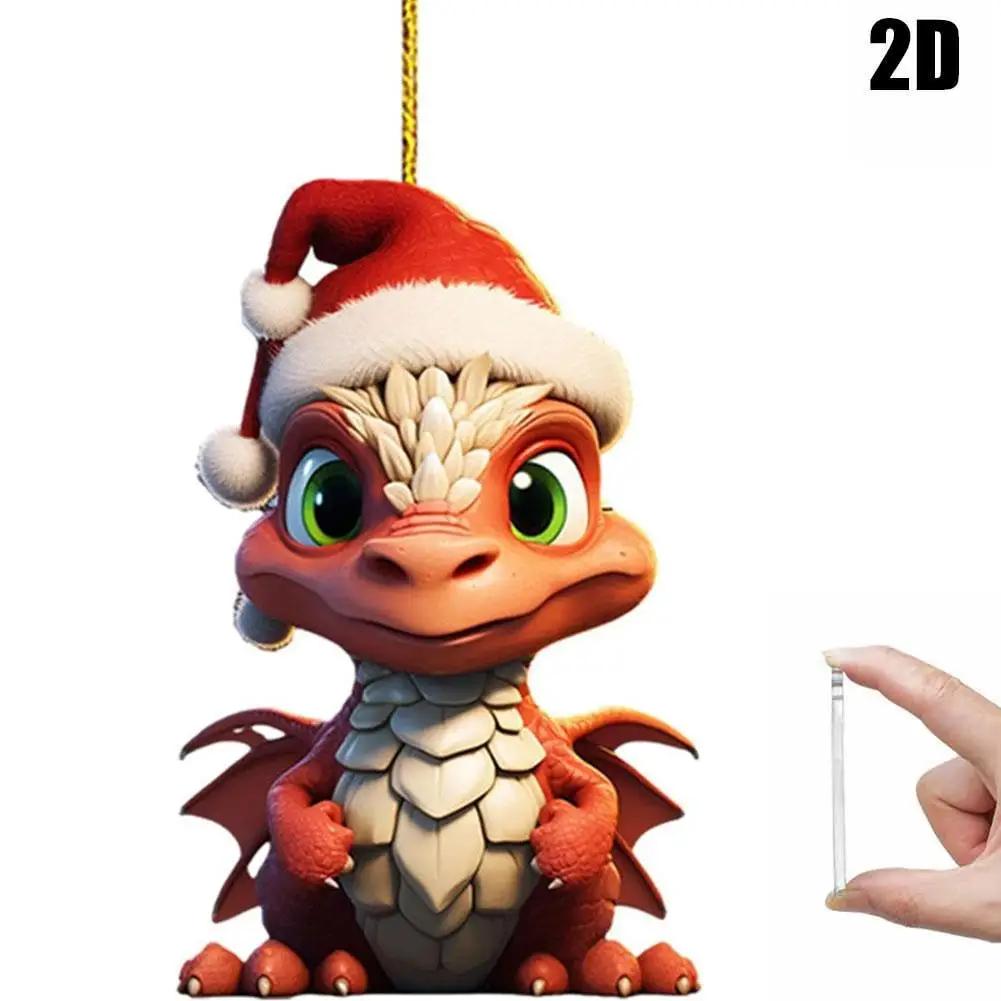 New Christmas Dragon Baby 2D Acrylic Cartoon Dinosaur Ornament Cute Decoration Pendant Christmas car G1G6