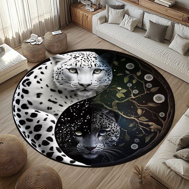 Okrągły dywan Yin i Yang z kotem do dekoracji salonu sypialni antypoślizgowy mata podłogowa do raczkowania do pokoju dziecięcego popularny okrągły dywan