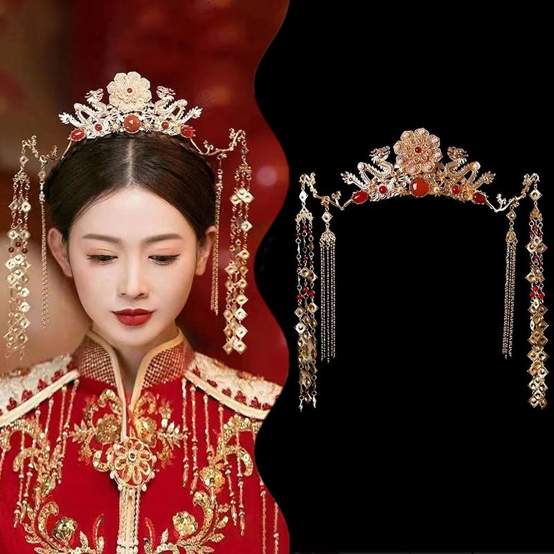 Quasten-Stirnband Hanfu Haarschmuck Kronen Tiaras Hochzeitsfeier Braut-Kopfschmuck Für Xiuhe-Kleid