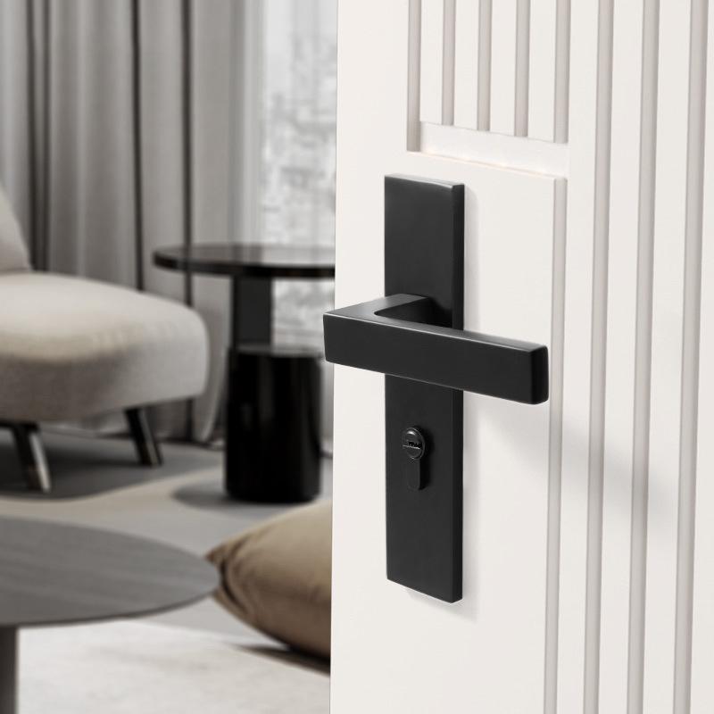 Black American Style Indoor Door Lock, Integrated Magnetic Silent Wooden Door Handle, Universal Home Bedroom Lock