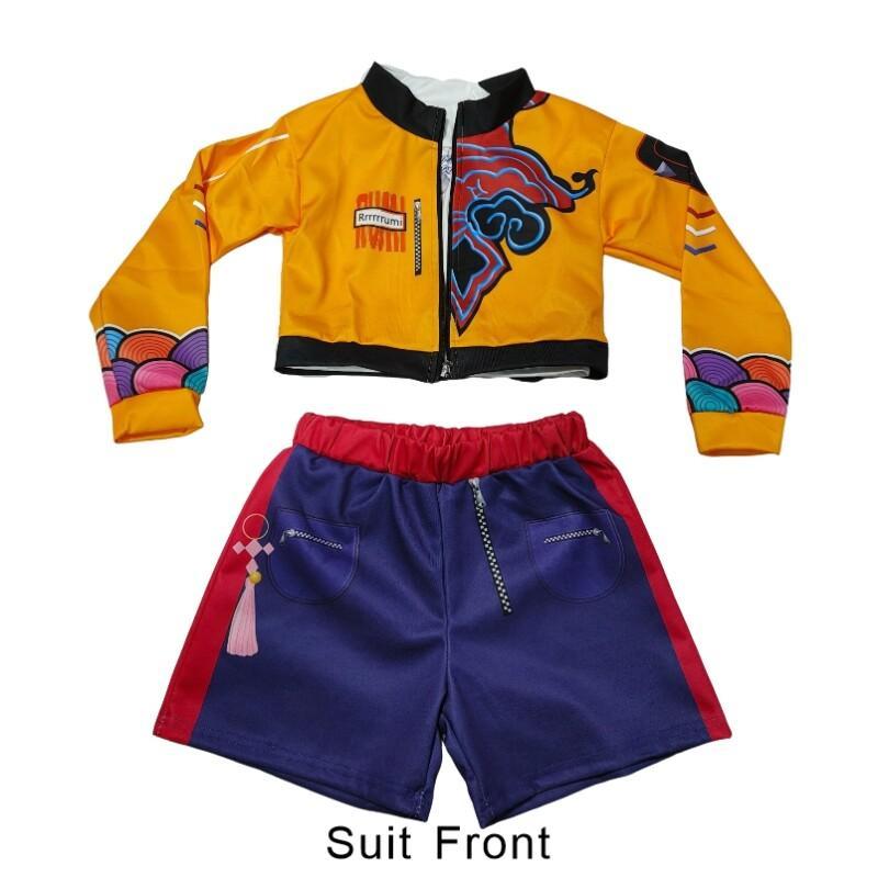 Film Kpop Lovec démonů Rumi Cosplay Kostým pro dívku Halloween Karneval Rumi Bunda Vesta a Šortky Třídílný Set Převlek