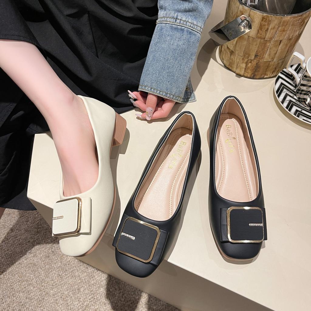 French Thick Heel Niche Design Sense Single Shoes Women's Spring and Autumn New Low Heel Square Head Square Buckle Temperament Ladyshoes Women