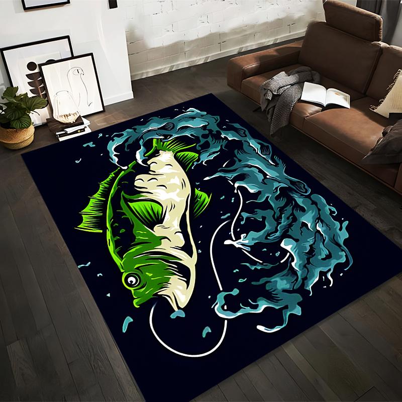 

Fishing-Themed Carpet with Green Fish and Water Splash Design Suitable for use as an anti-slip for living room bedroom sofas 40x60cm( 15x23in )