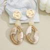 Retro High-End Deep Coffee Geometric Oval Long Earrings with Patchwork Wrapped Wire and Hammered Texture