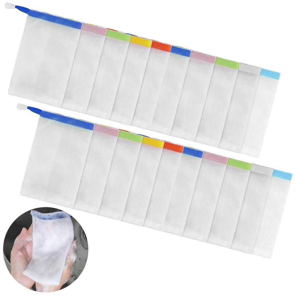 Handmade Soap Mesh Bags 20 Pack Facial Double Layer Bubble Net Ancient Shampoo Small Pouch Face Cleansing Exfoliating Foaming Nets with Drawstring