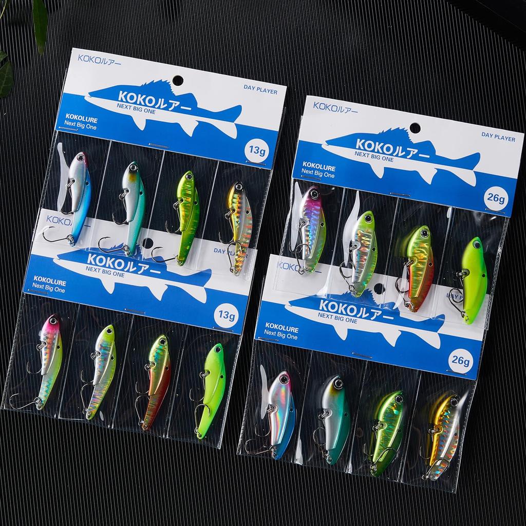 KOKO Lures Sea Bass Metal Vibe Iron Plate Vibe Set for Sea and Bluefish Day Player Vibe - 4-Color (10g, 13g, 26g) Bass, Flounder, -