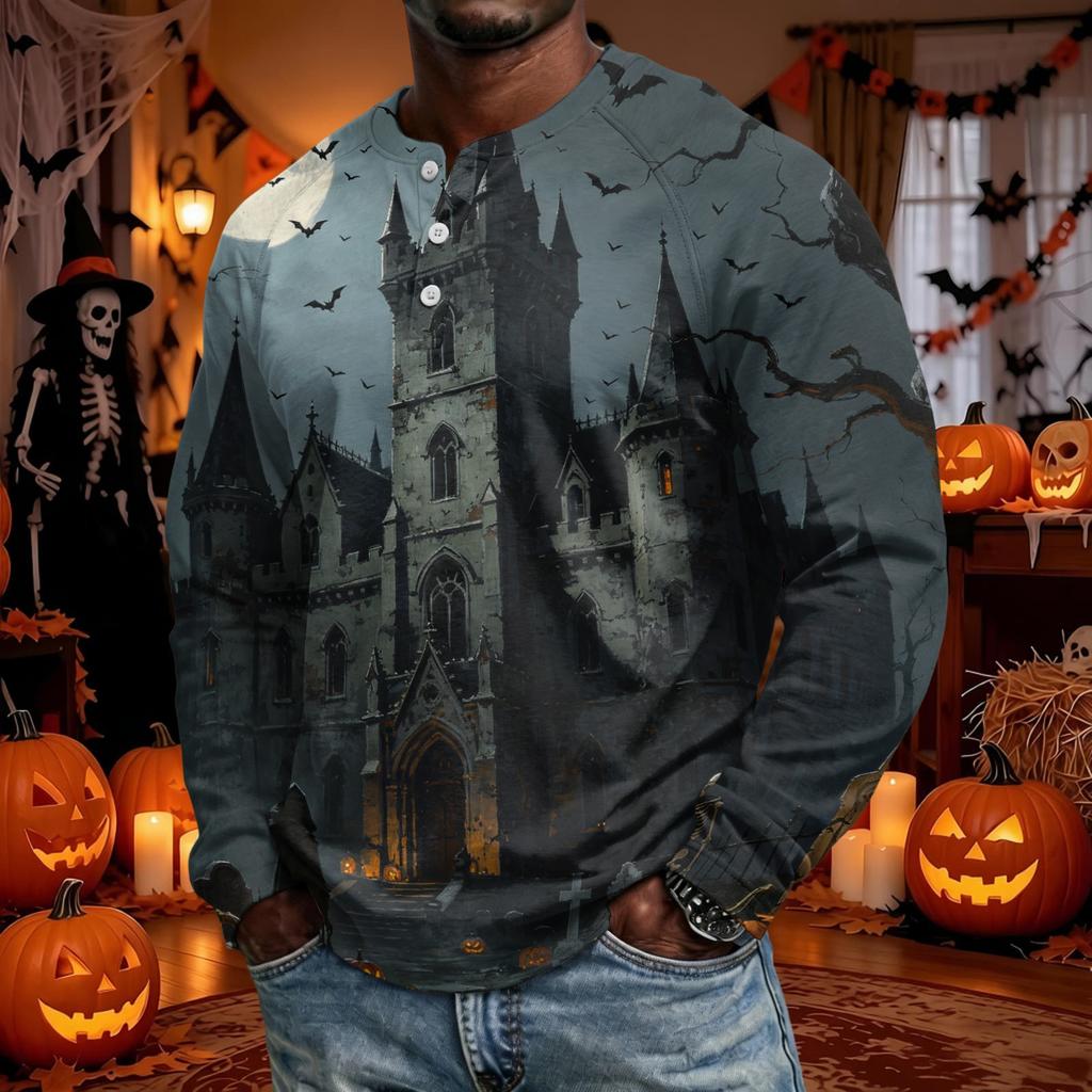 Men's Long Sleeve Shirt Loose Fit Casual Versatile Halloween Top