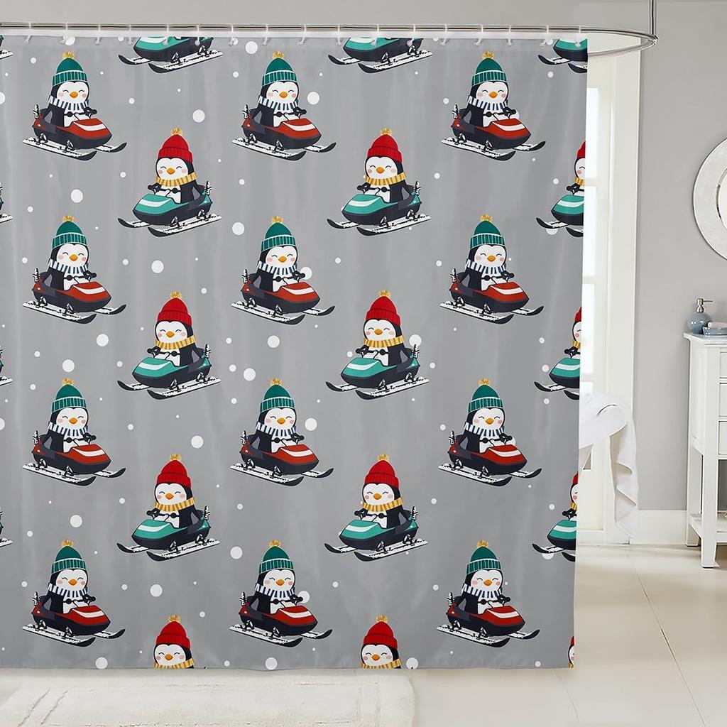 Christmas Puppy Shower Curtains Festive Pet Bathroom Curtain Kids Women Men Cute Dog Bathroom Accessories Xmas Tree Snowflake