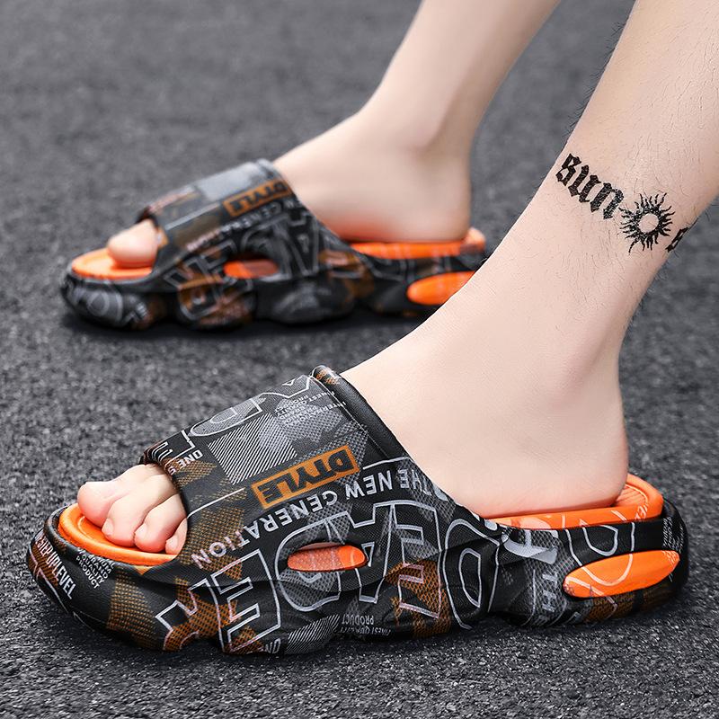 

Модные мужские шлепанцы Летняя обувь Сандалии с принтом Модные Противоскользящие Женские Слайды Обувь для пары Модные Мужские Платформа Пляжная обувь 36-37 чёрный