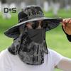 Men Fisherman Hat with Front Cover Large Brim Hollow Mesh Camouflage Print Anti-UV Sunlight Protection Quick Dry Great Breathability Outdoor Fishing