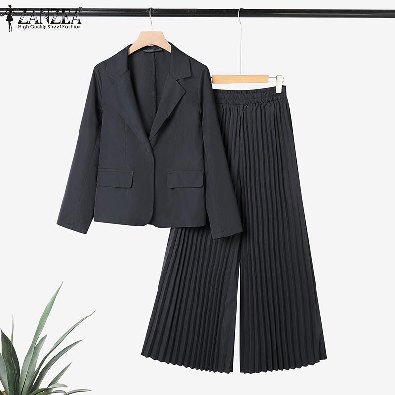 ZANZEA Women Cardigan Blouse and Pants Casual Two Piece Suit Sets