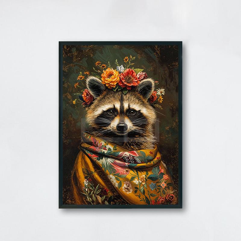 Vintage Animal with Flower Poster Dog Cat Rabbit Raccoon Garland Prints Canvas Painting Wall Art Pictures Home Room Nature Decor