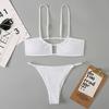 2 Pcs/Set Bikini Set Solid Color High Waist Spaghetti Strap Whorl Women