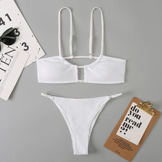 2 Pcs/Set Bikini Set Solid Color High Waist Spaghetti Strap Whorl Women